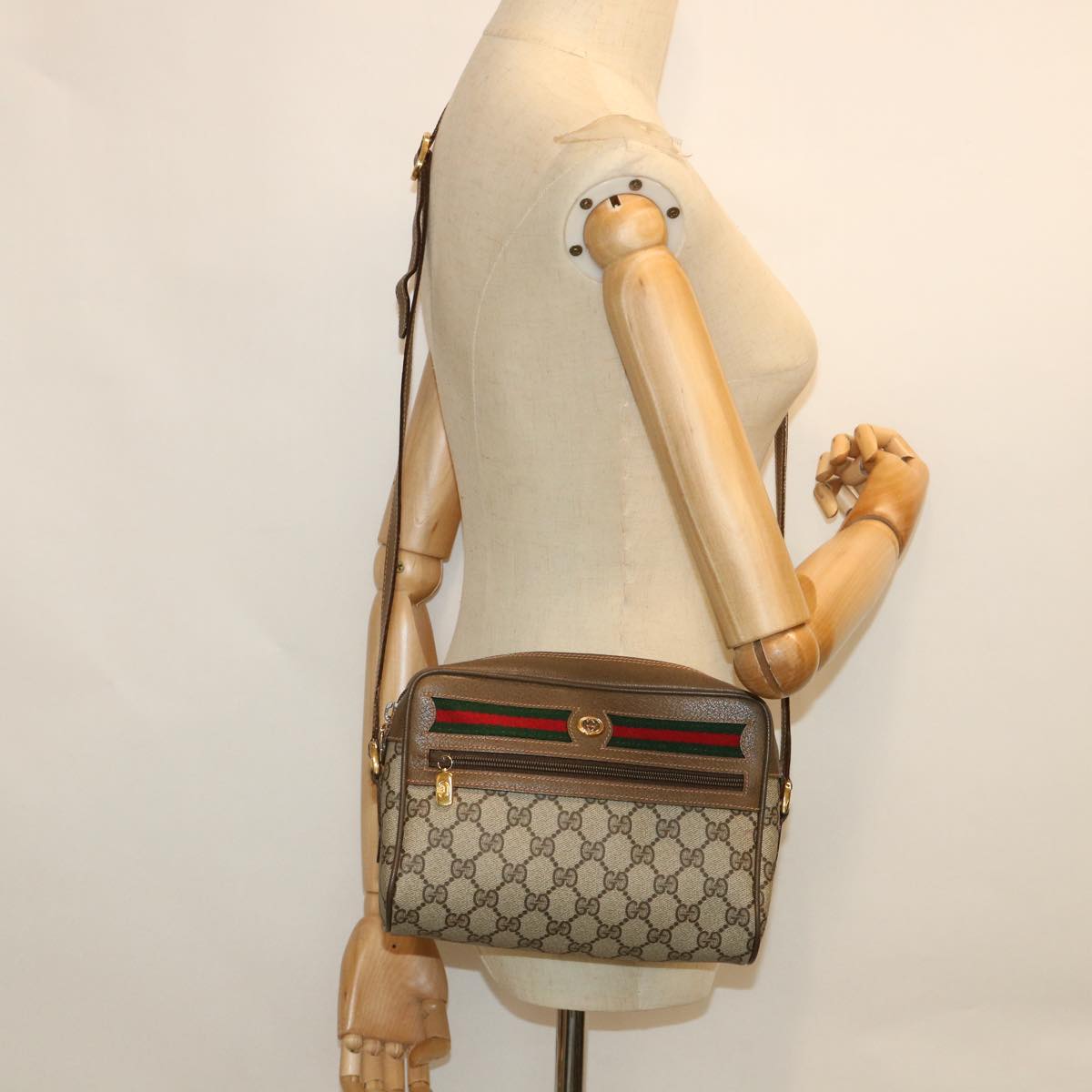 GUCCI GG Canvas Web Sherry Line Shoulder Bag Beige Red 56 02 087 yk8741