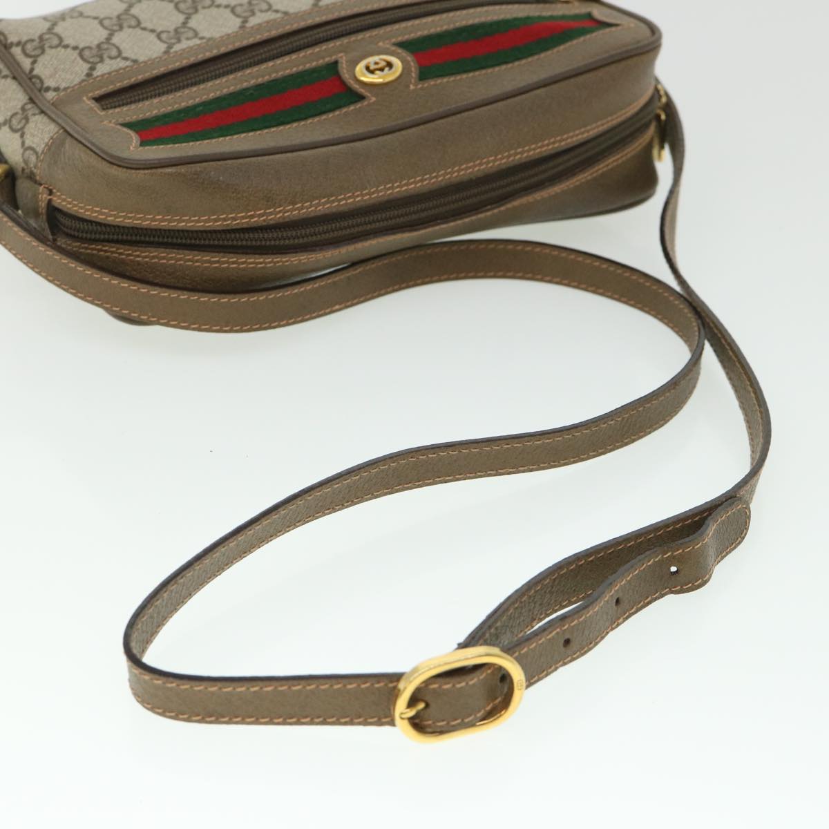 GUCCI GG Canvas Web Sherry Line Shoulder Bag Beige Red 56 02 087 yk8741