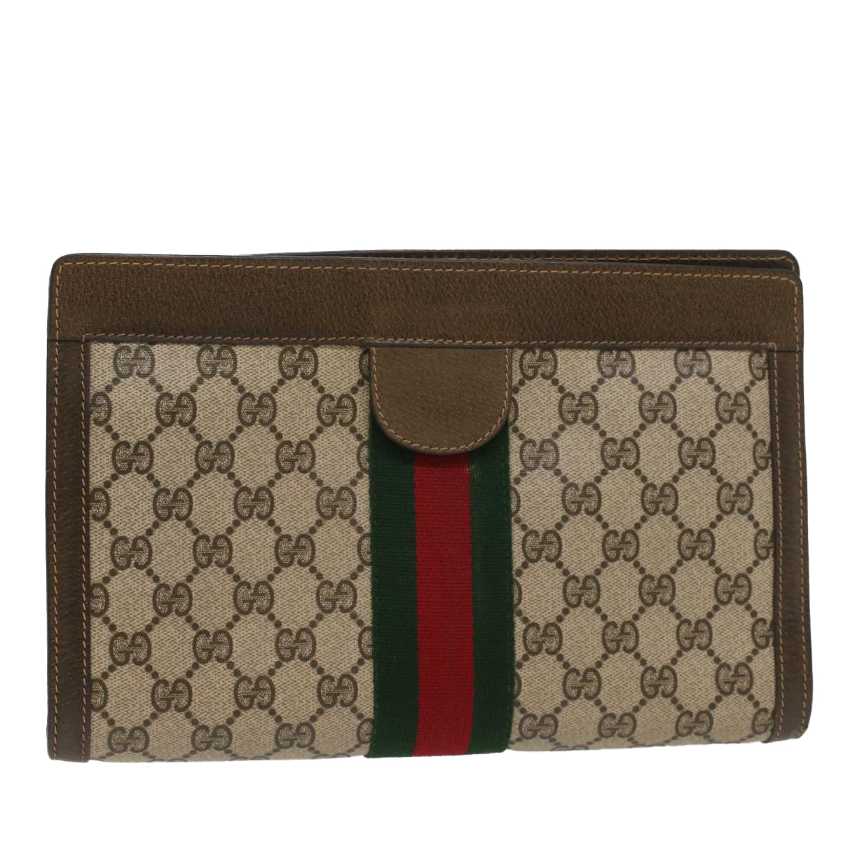GUCCI GG Canvas Web Sherry Line Clutch Bag Beige Red 67 014 2125 yk8758