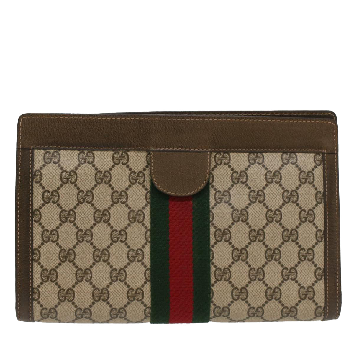 GUCCI GG Canvas Web Sherry Line Clutch Bag Beige Red 67 014 2125 yk8758