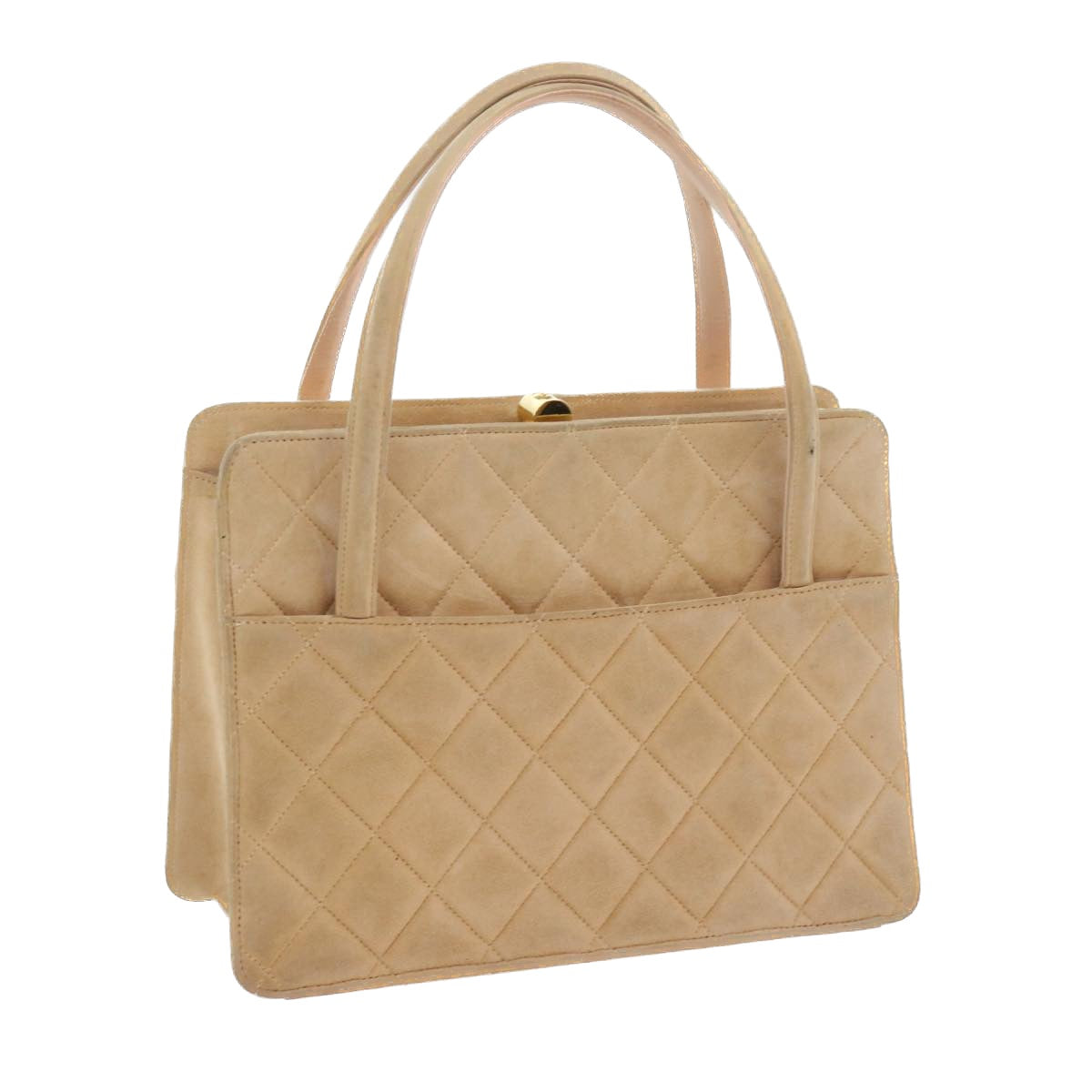 CHANEL Gamaguchi Hand Bag Suede Beige CC yk9125