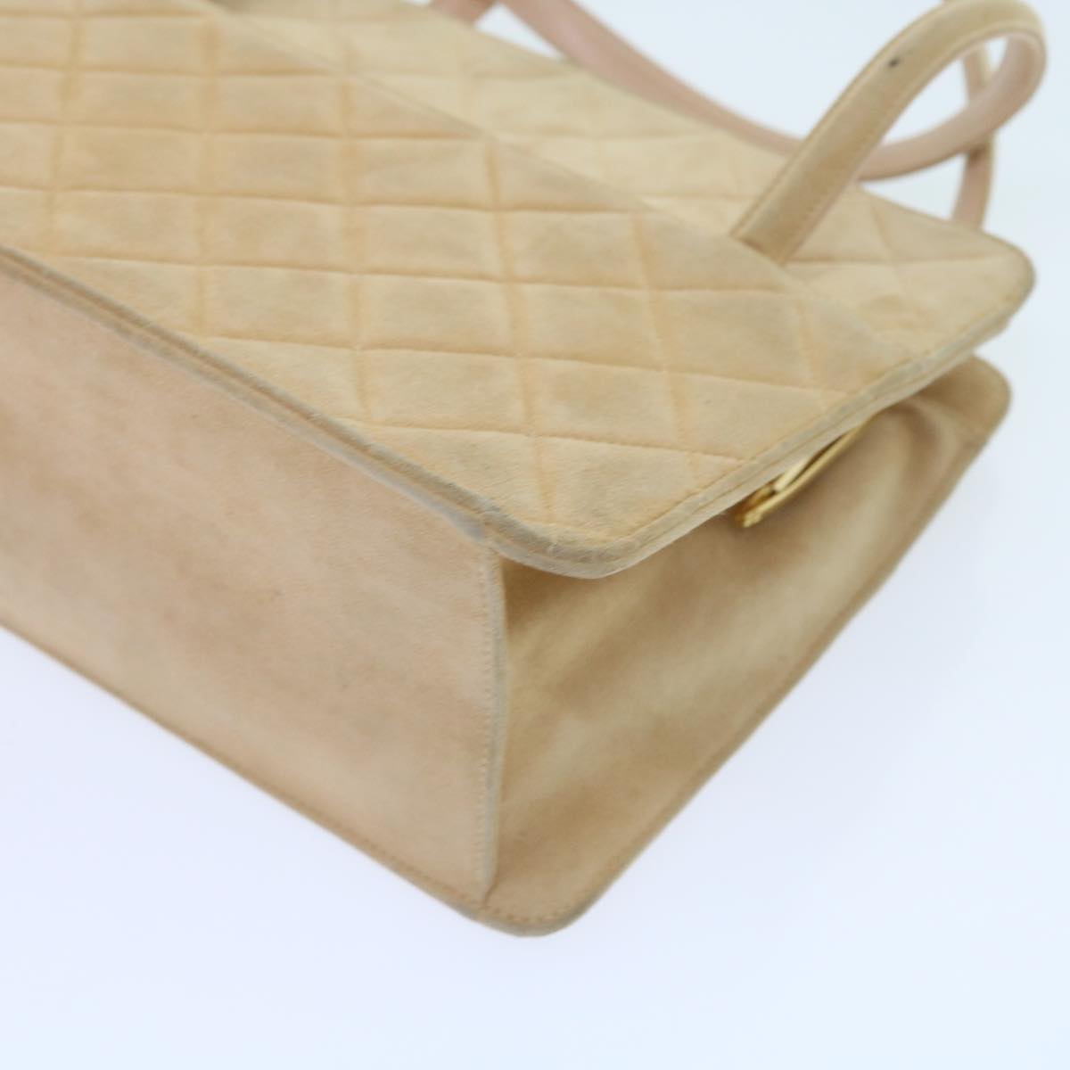 CHANEL Gamaguchi Hand Bag Suede Beige CC yk9125