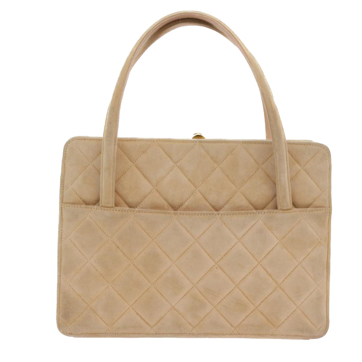 CHANEL Gamaguchi Hand Bag Suede Beige CC yk9125