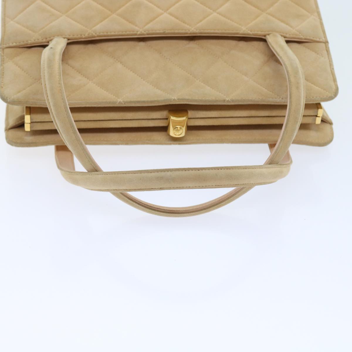 CHANEL Gamaguchi Hand Bag Suede Beige CC yk9125