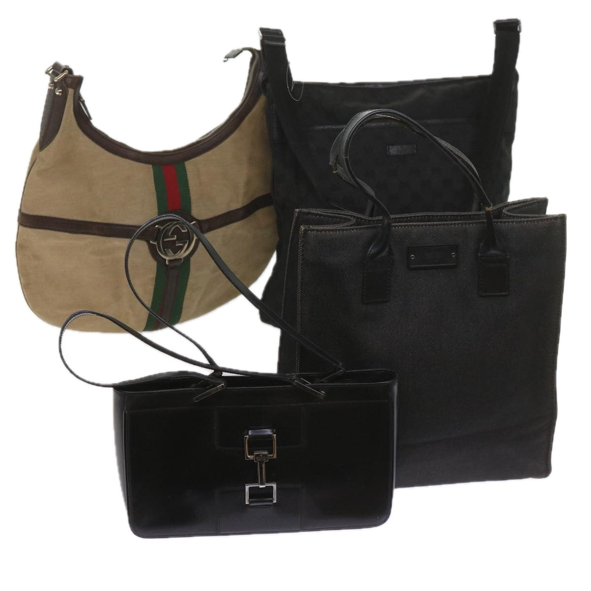 GUCCI GG Canvas Shoulder Bag Canvas patent 4Set Black Beige yk9745
