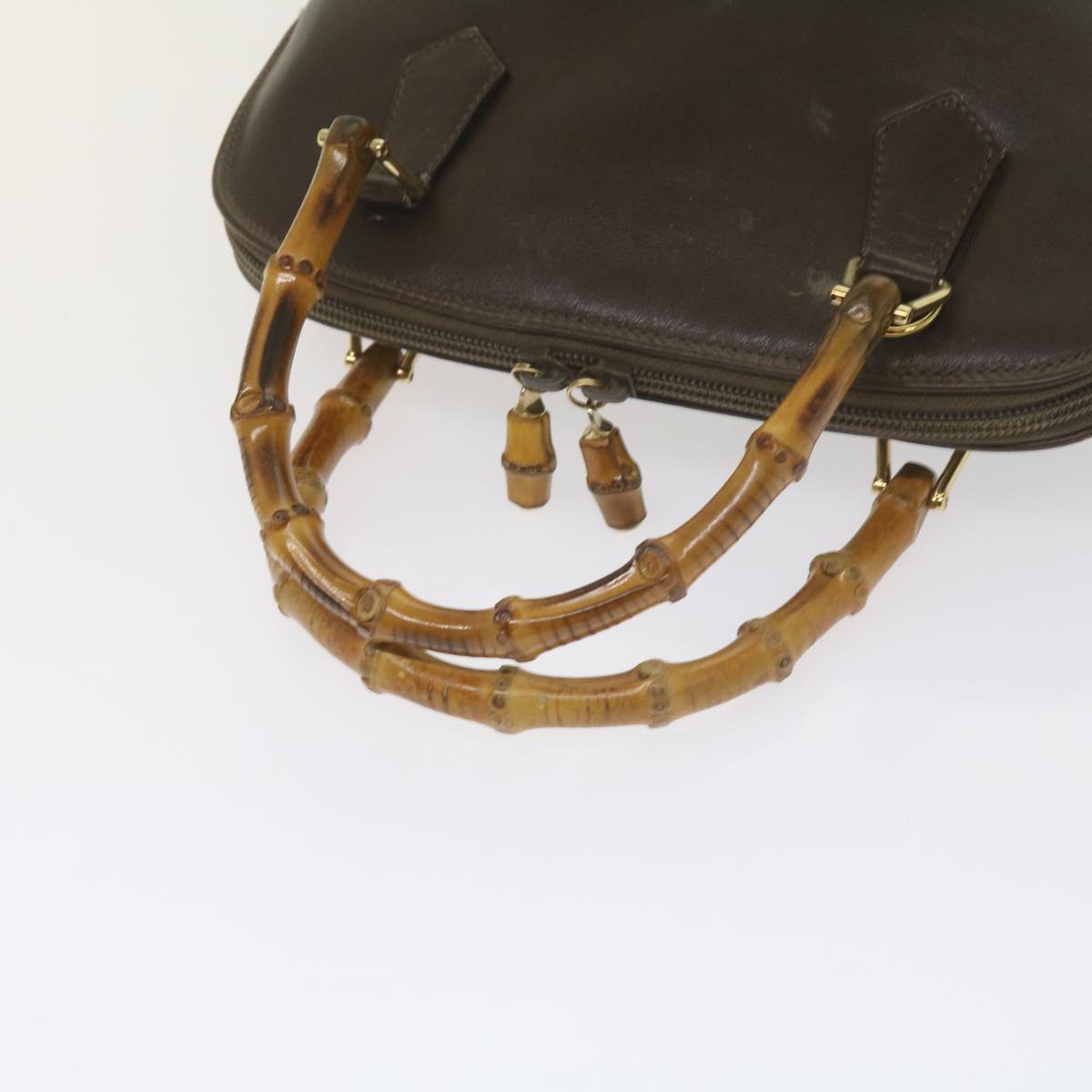 GUCCI Bamboo Shoulder Bag Leather Suede 2Set Black Brown yk9747