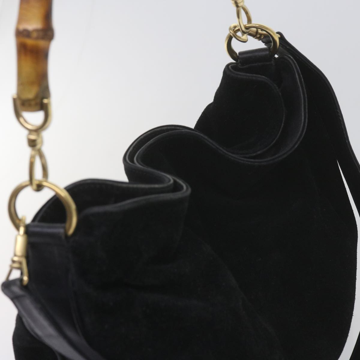 GUCCI Bamboo Shoulder Bag Leather Suede 2Set Black Brown yk9747