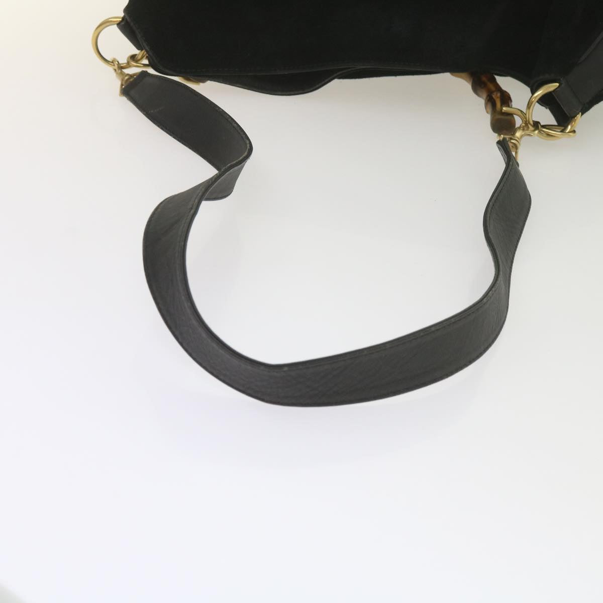 GUCCI Bamboo Shoulder Bag Leather Suede 2Set Black Brown yk9747