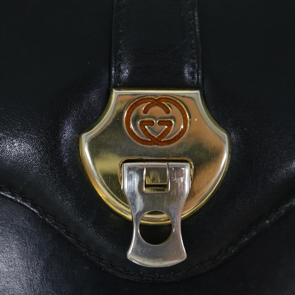 GUCCI Interlocking Shoulder Bag Leather Black yk9764