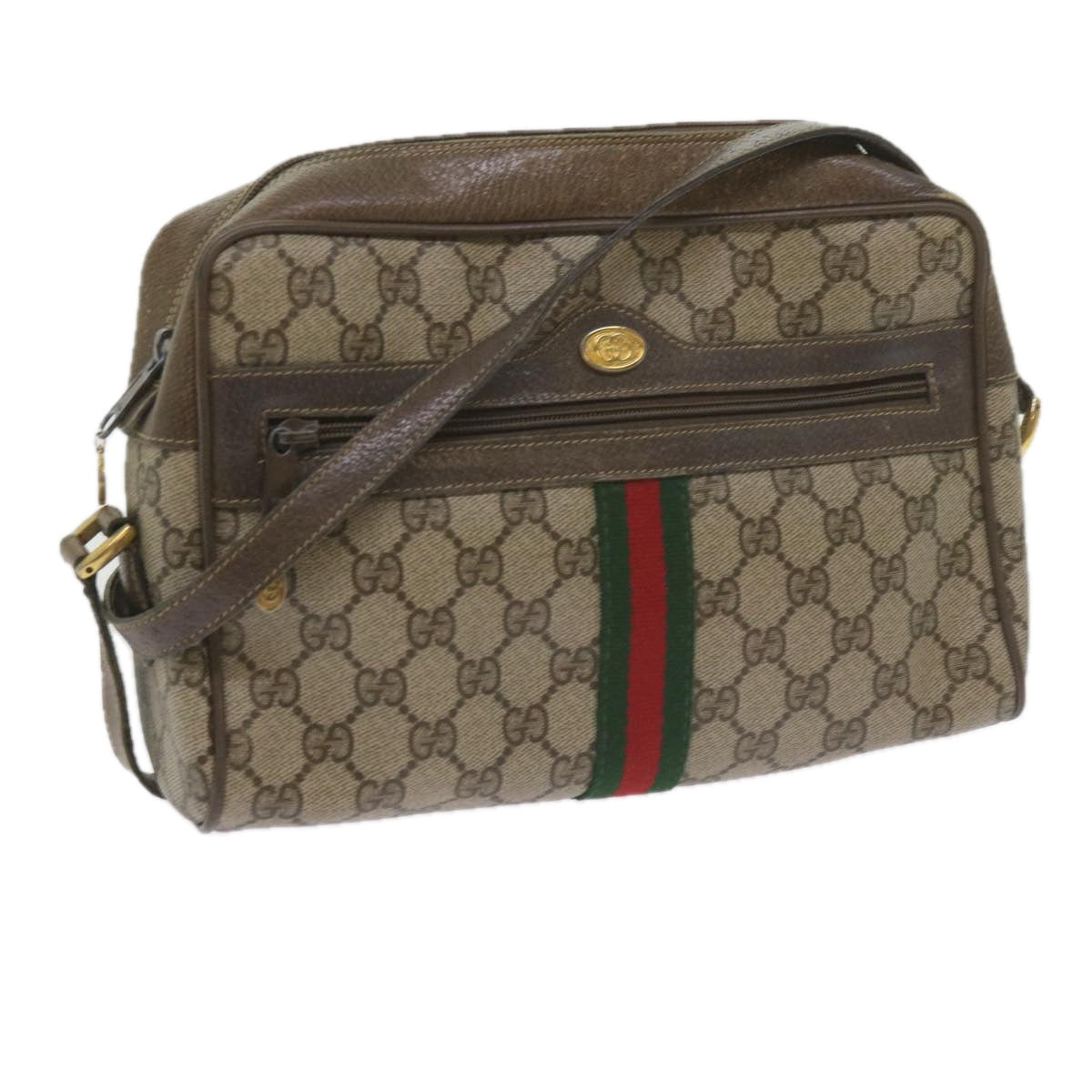 GUCCI GG Canvas Web Sherry Line Shoulder Bag PVC Beige Green Red yk9773