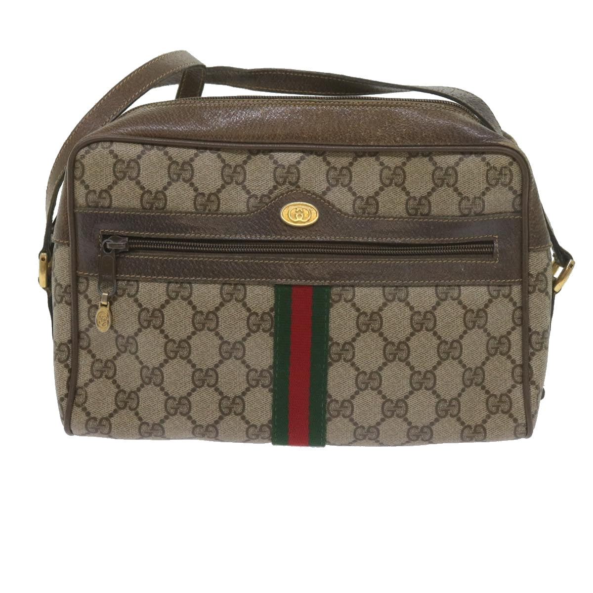 GUCCI GG Canvas Web Sherry Line Shoulder Bag PVC Beige Green Red yk9773