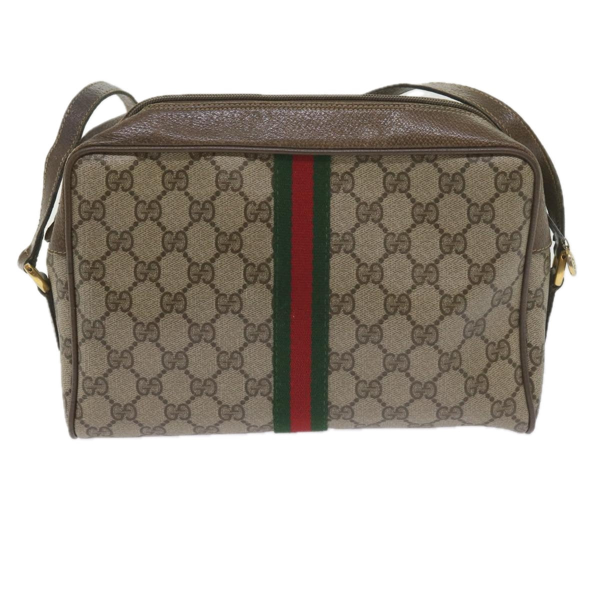 GUCCI GG Canvas Web Sherry Line Shoulder Bag PVC Beige Green Red yk9773
