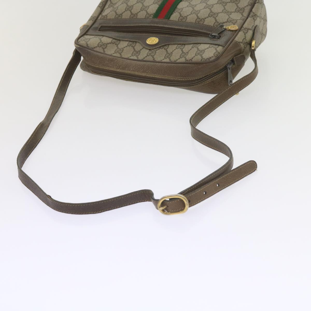 GUCCI GG Canvas Web Sherry Line Shoulder Bag PVC Beige Green Red yk9773