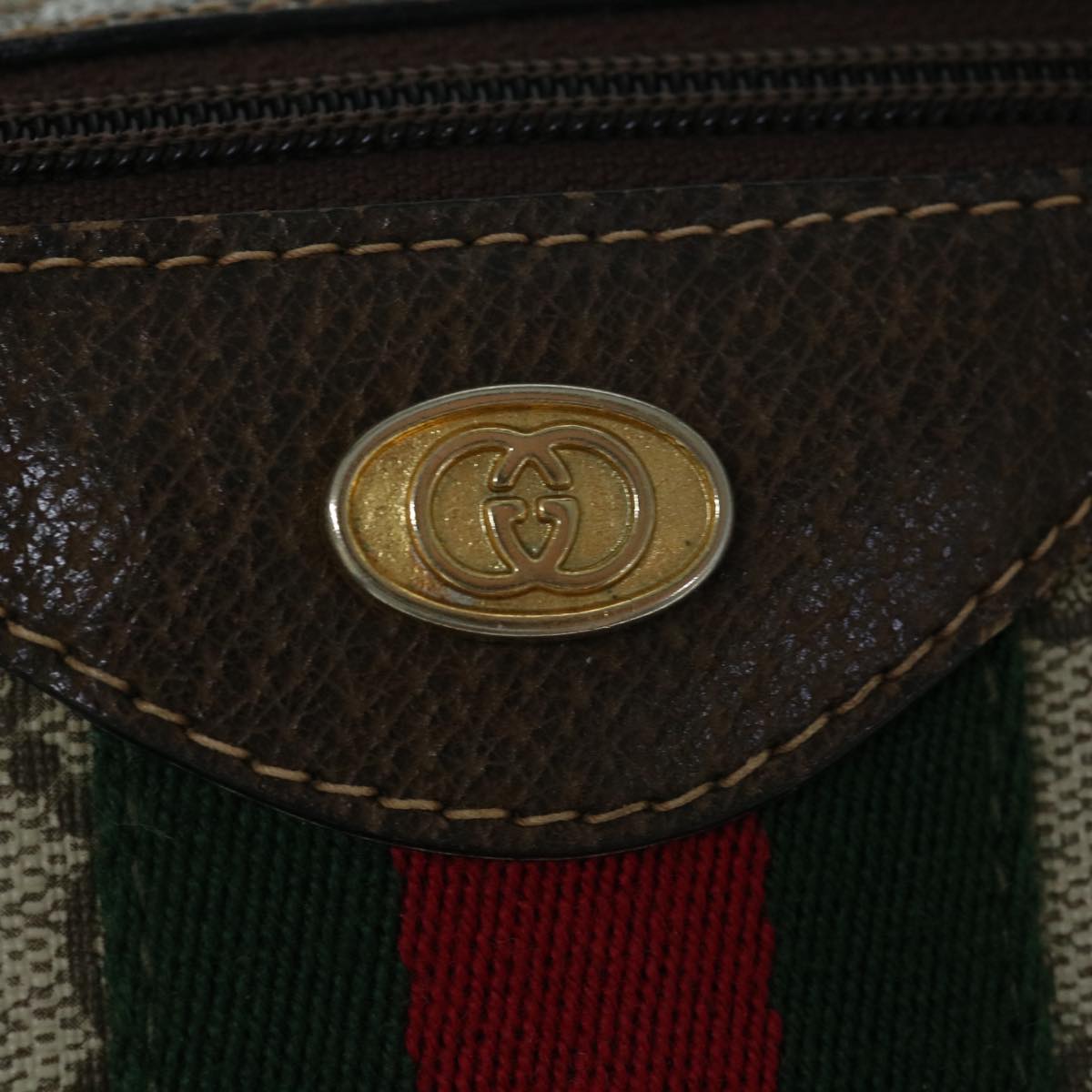 GUCCI GG Canvas Web Sherry Line Boston Bag PVC Beige Green Red yk9774