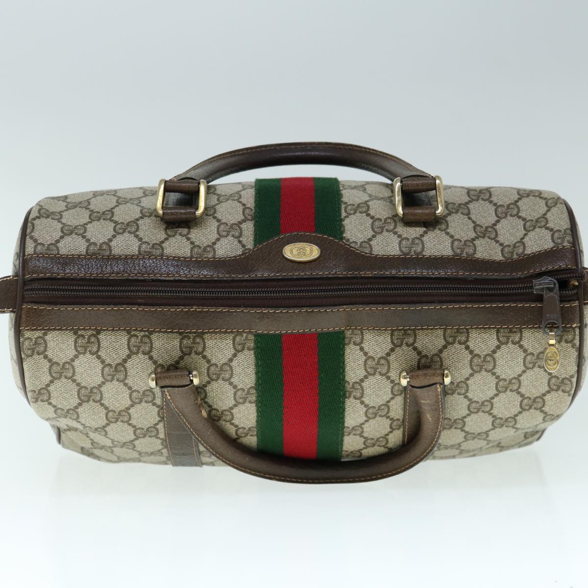 GUCCI GG Canvas Web Sherry Line Boston Bag PVC Beige Green Red yk9774