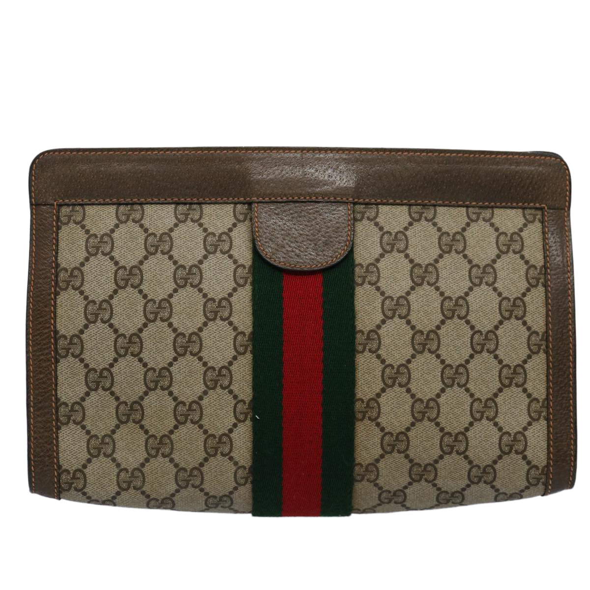 GUCCI GG Supreme Web Sherry Line Clutch Bag Beige Red 89 01 002 yk9803