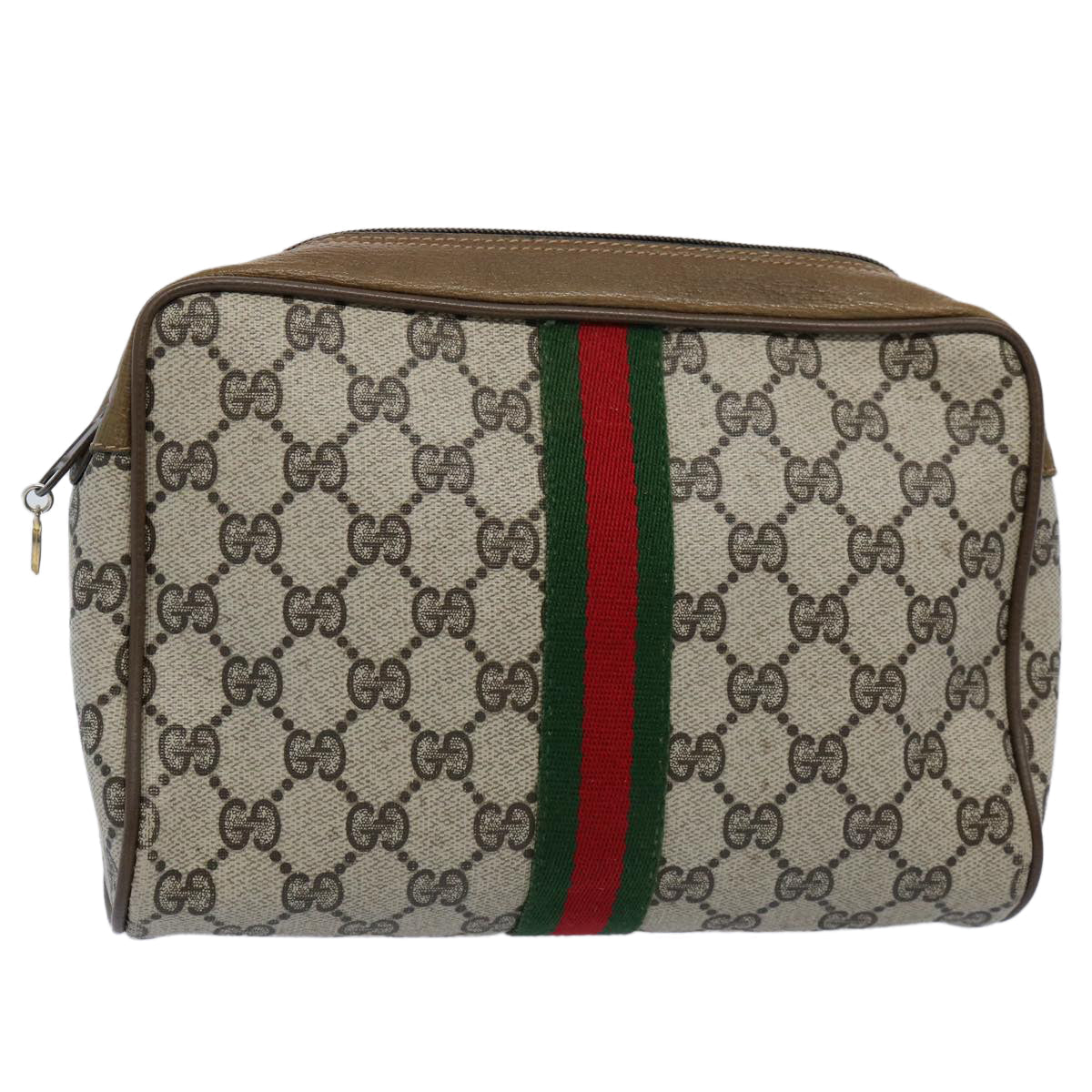 GUCCI GG Supreme Web Sherry Line Clutch Bag Beige Red Green yk9805
