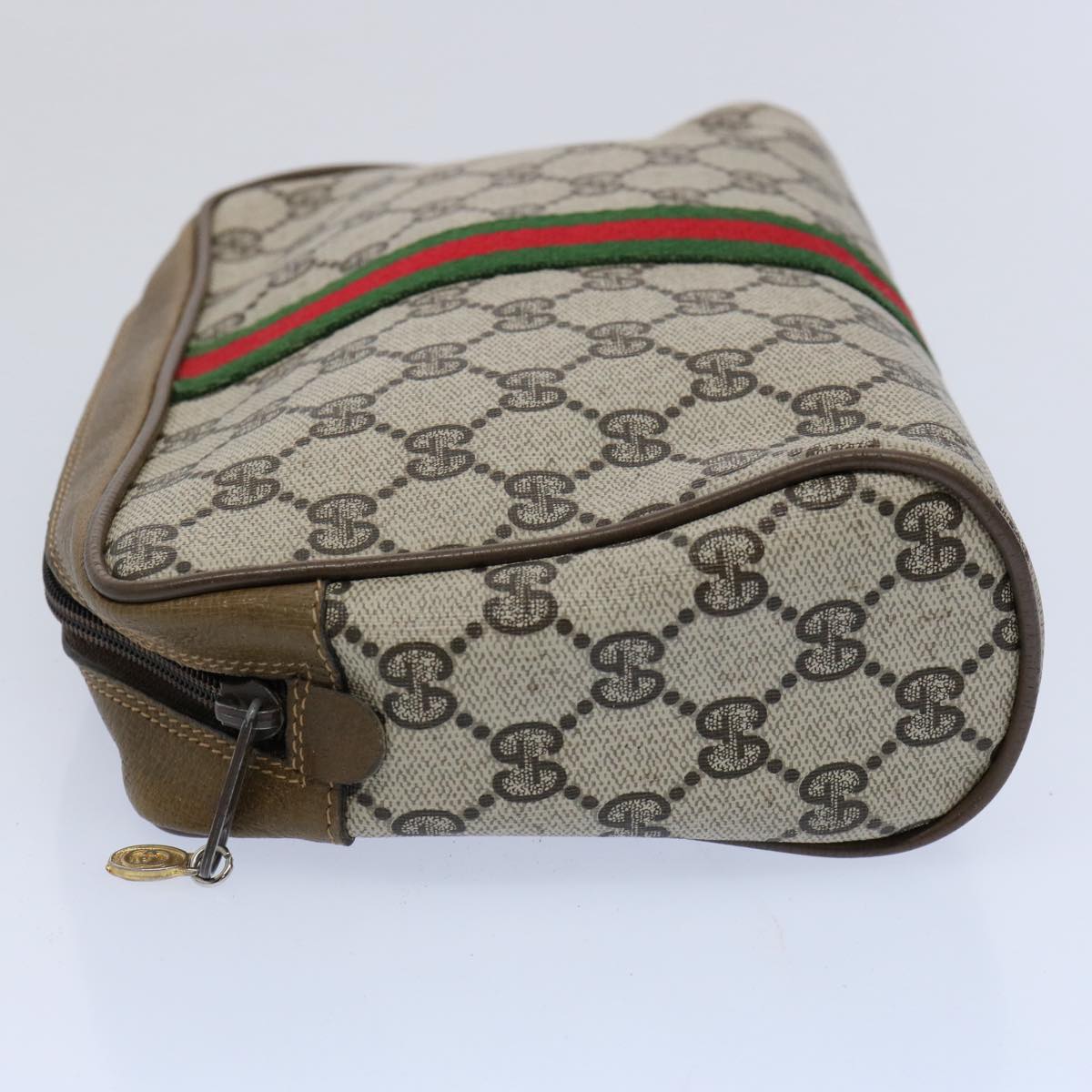 GUCCI GG Supreme Web Sherry Line Clutch Bag Beige Red Green yk9805