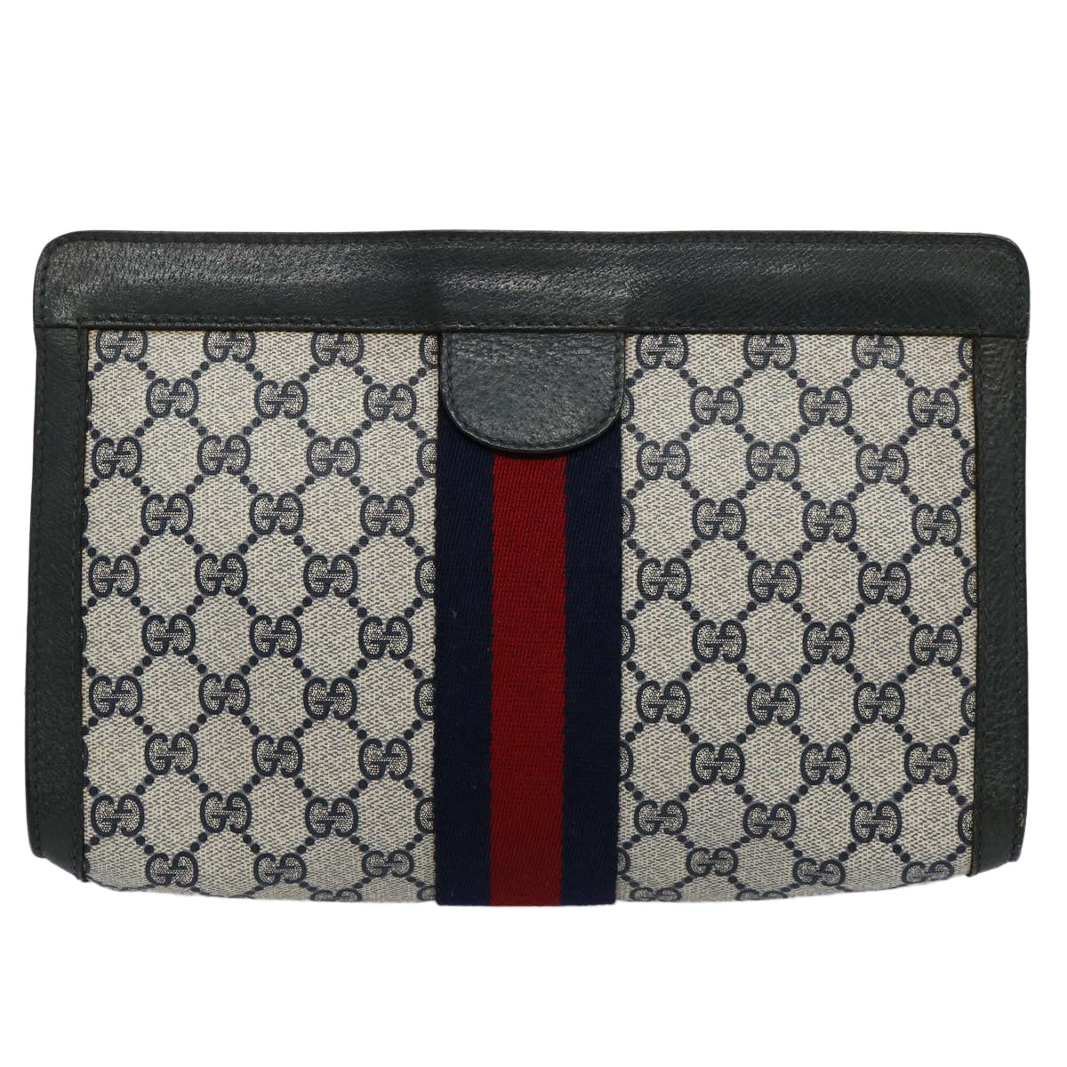 GUCCI GG Supreme Sherry Line Clutch Bag Navy Red 89 01 002 yk9831