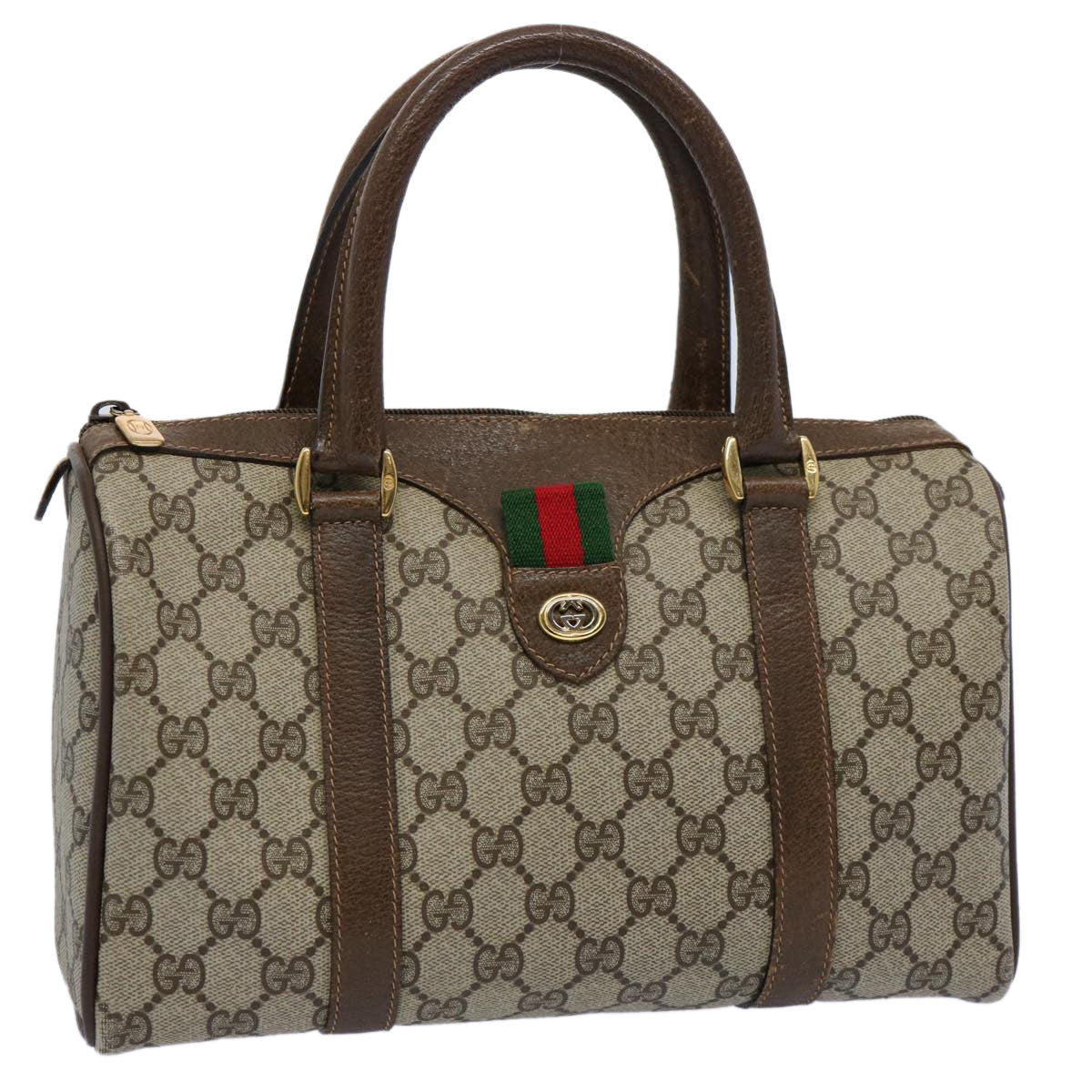GUCCI GG Canvas Web Sherry Line Boston Bag PVC Beige Green Red yk9834