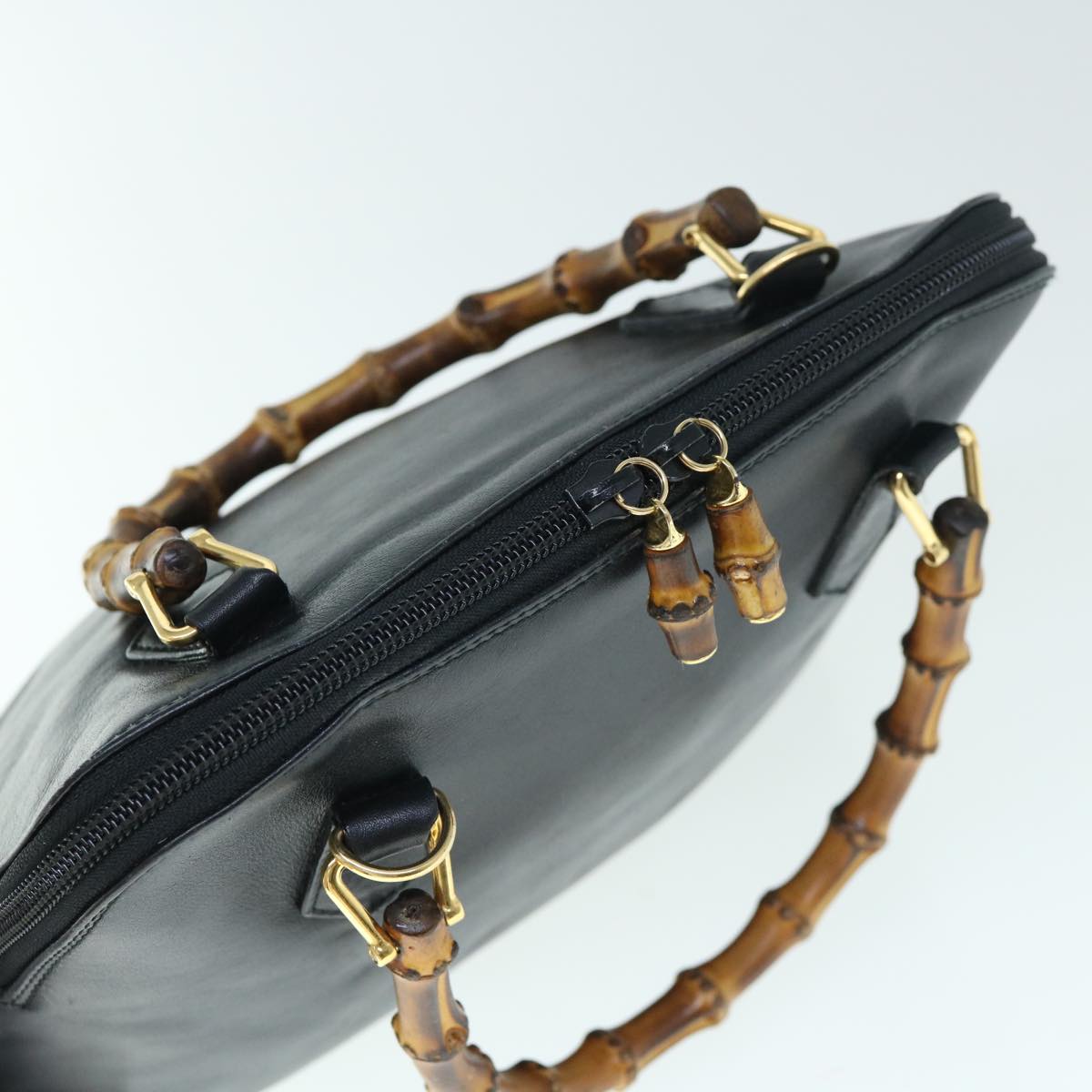 GUCCI Bamboo Hand Bag Leather 2way Black yk9845