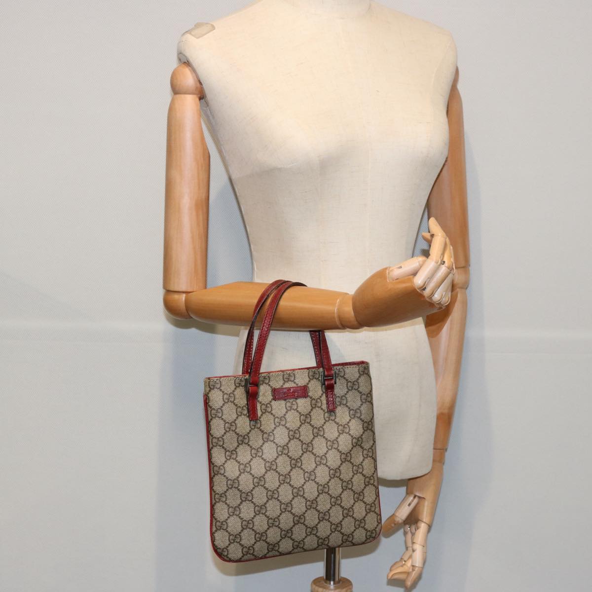 GUCCI GG Canvas Hand Bag PVC Beige Red 114600 yk9846