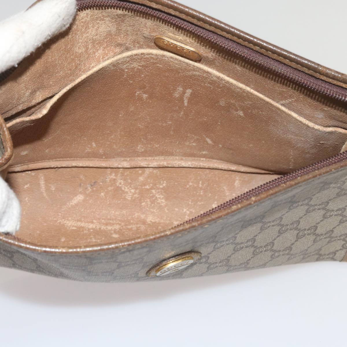 GUCCI Fendi Micro GG Canvas Clutch Bag PVC 2Set Beige yk9852