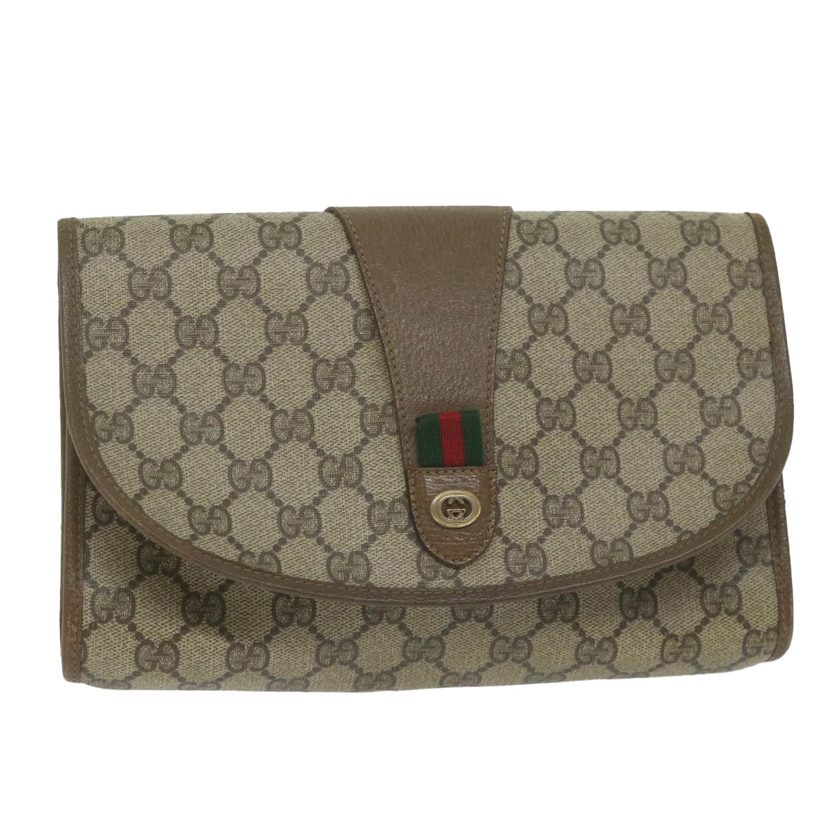 GUCCI GG Supreme Web Sherry Line Clutch Bag Beige Red 89 01 030 yk9877