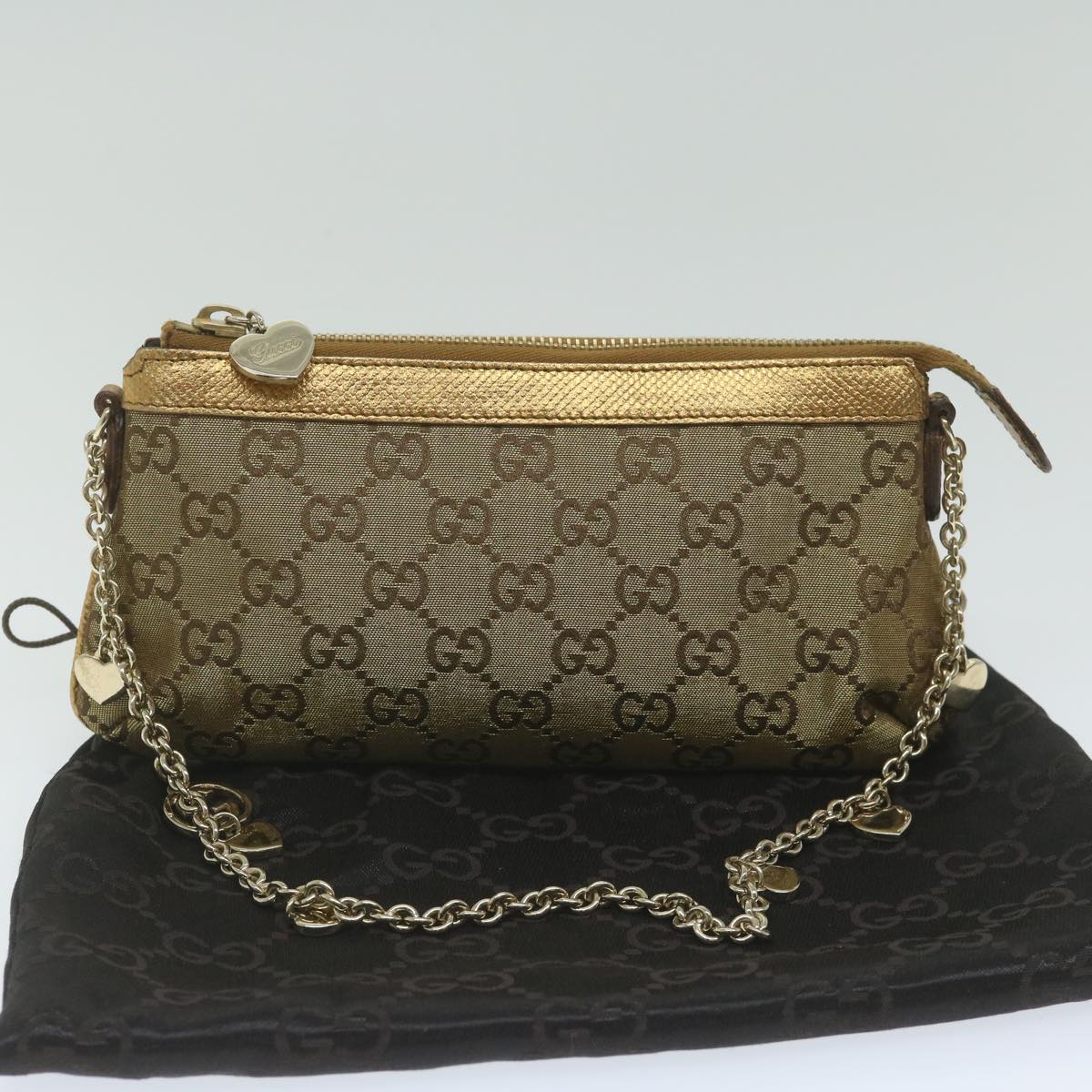 GUCCI GG Canvas Chain Accessory Pouch Gold Tone 153020 yk9893