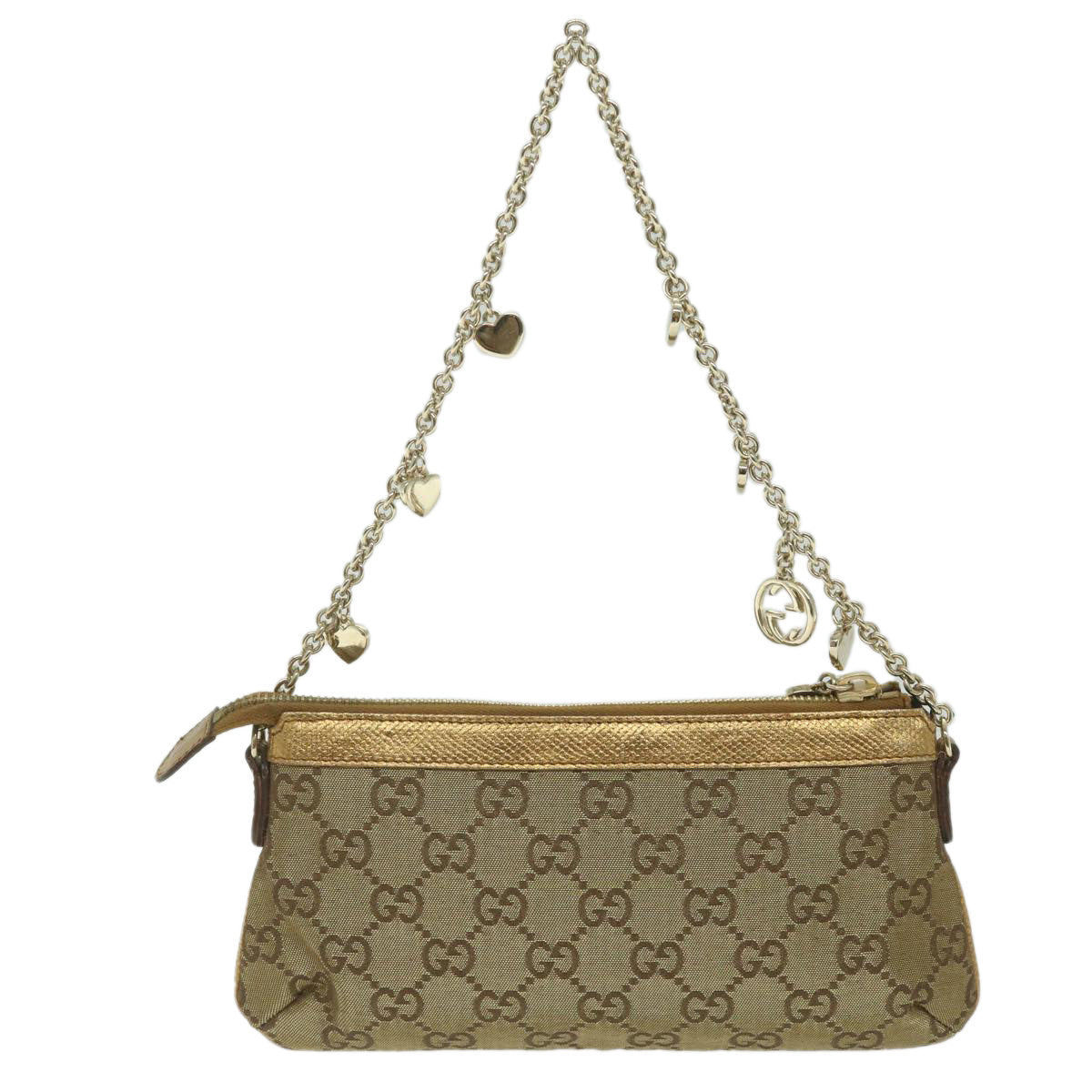 GUCCI GG Canvas Chain Accessory Pouch Gold Tone 153020 yk9893