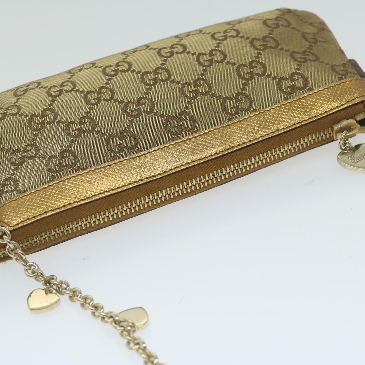 GUCCI GG Canvas Chain Accessory Pouch Gold Tone 153020 yk9893