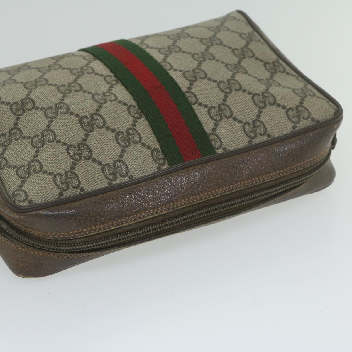 GUCCI GG Supreme Web Sherry Line Clutch Bag Beige Red 84 01 012 yk9904