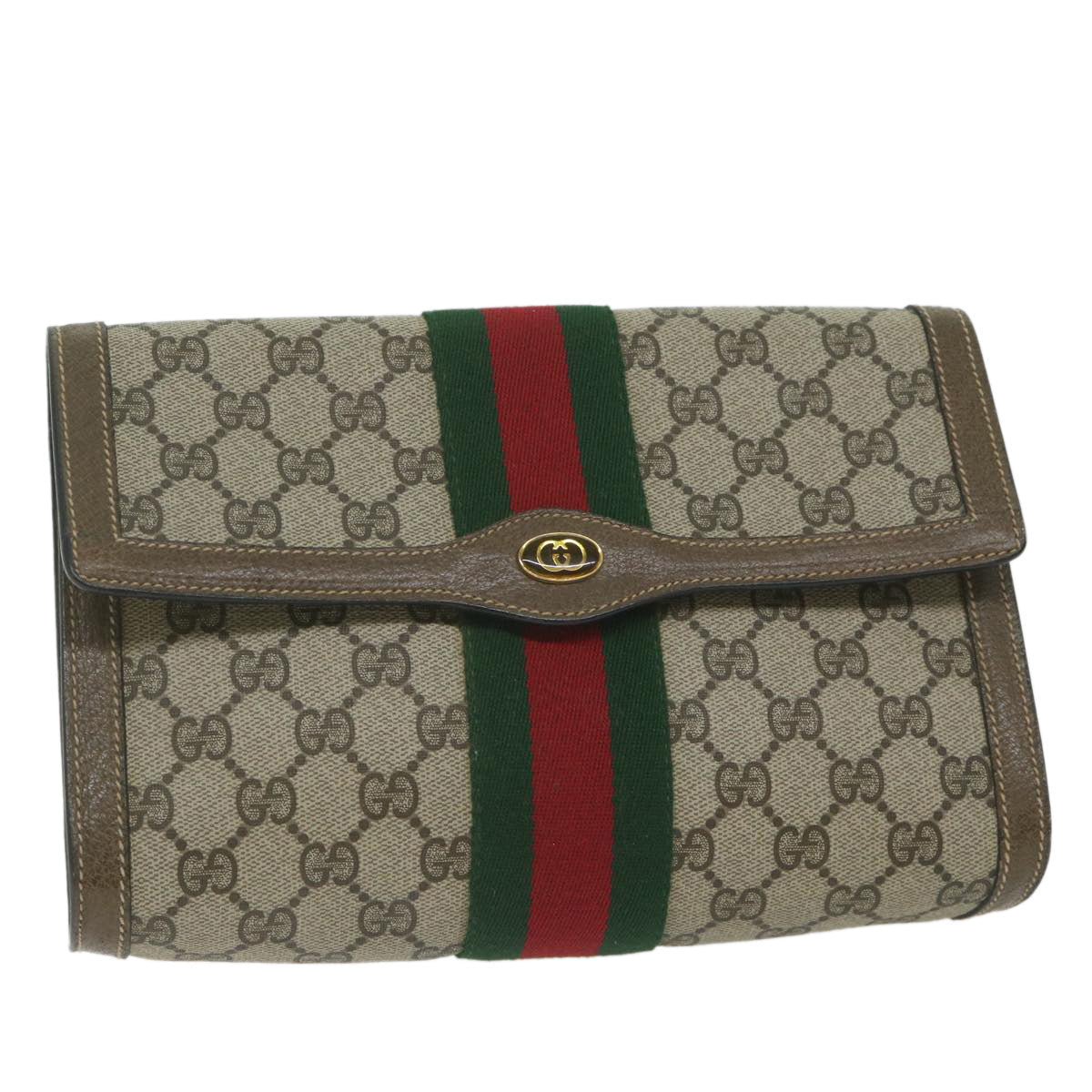GUCCI GG Supreme Web Sherry Line Clutch Bag Beige Red 89 01 006 yk9906