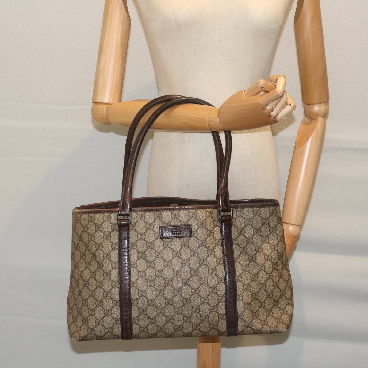 GUCCI GG Supreme Tote Bag PVC Leather Beige 114595 yk9909