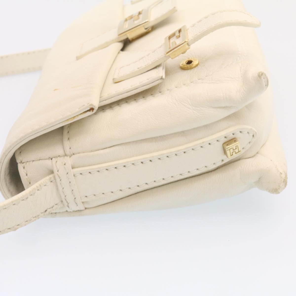 FENDI Shoulder Bag Leather White Gold yt530
