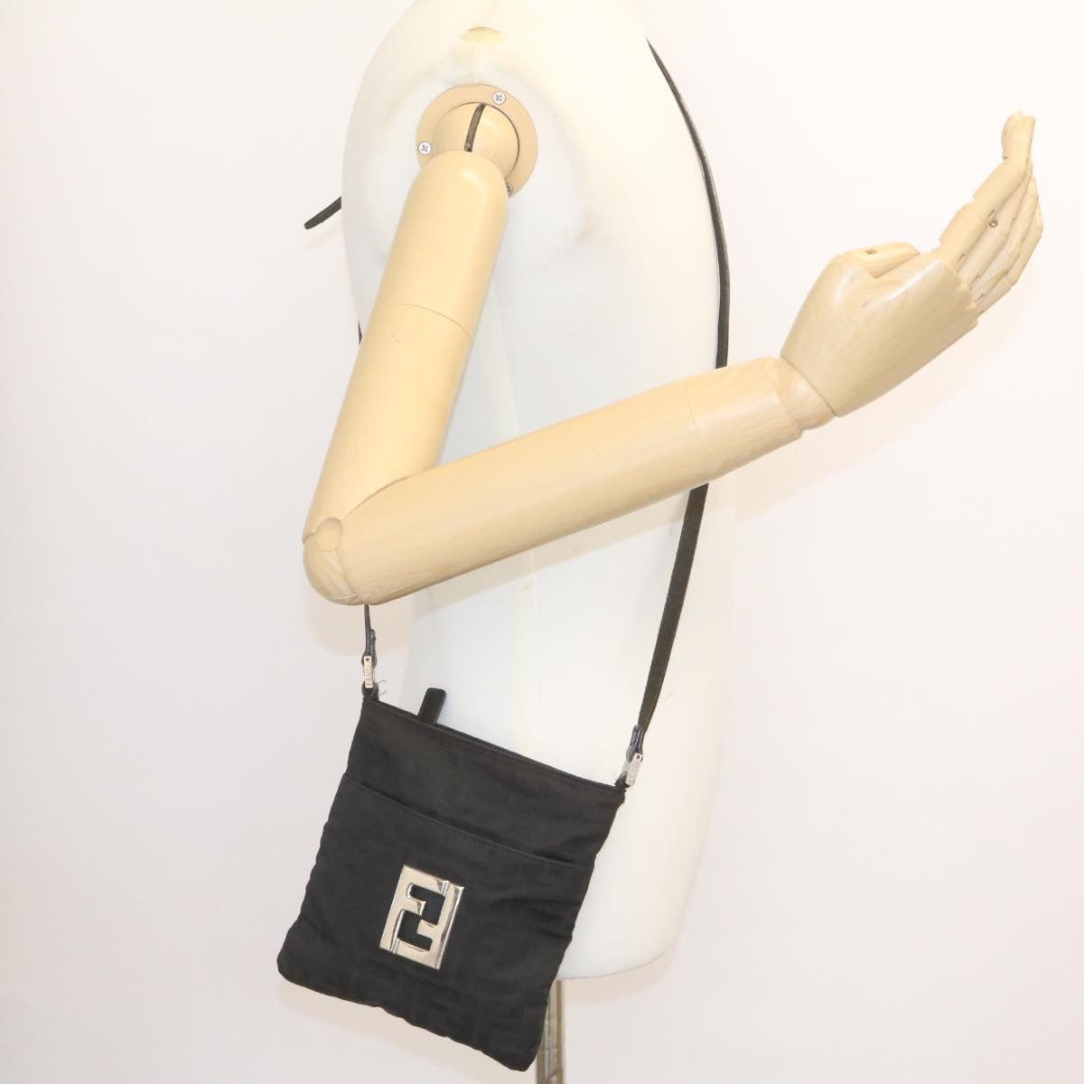 FENDI Zucca Canvas Shoulder Bag Nylon Black yt532