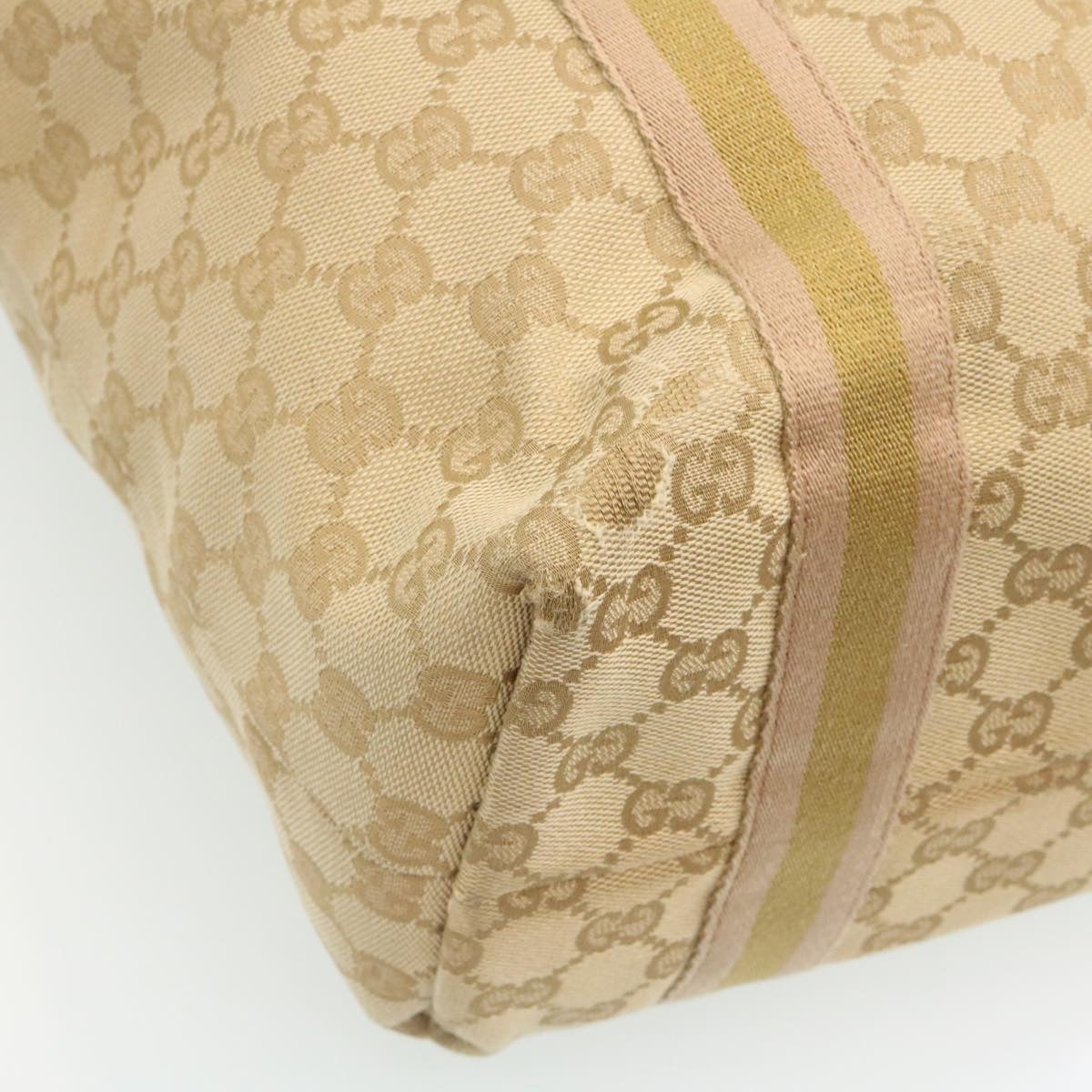 GUCCI Web Sherry Line GG Canvas Tote Bag Beige Pink gold yt703