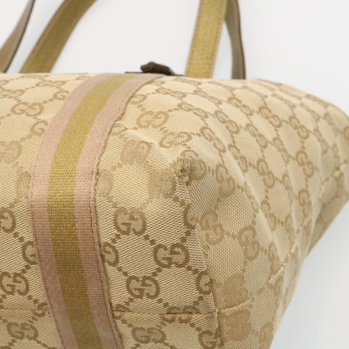 GUCCI Web Sherry Line GG Canvas Tote Bag Beige Pink gold yt703