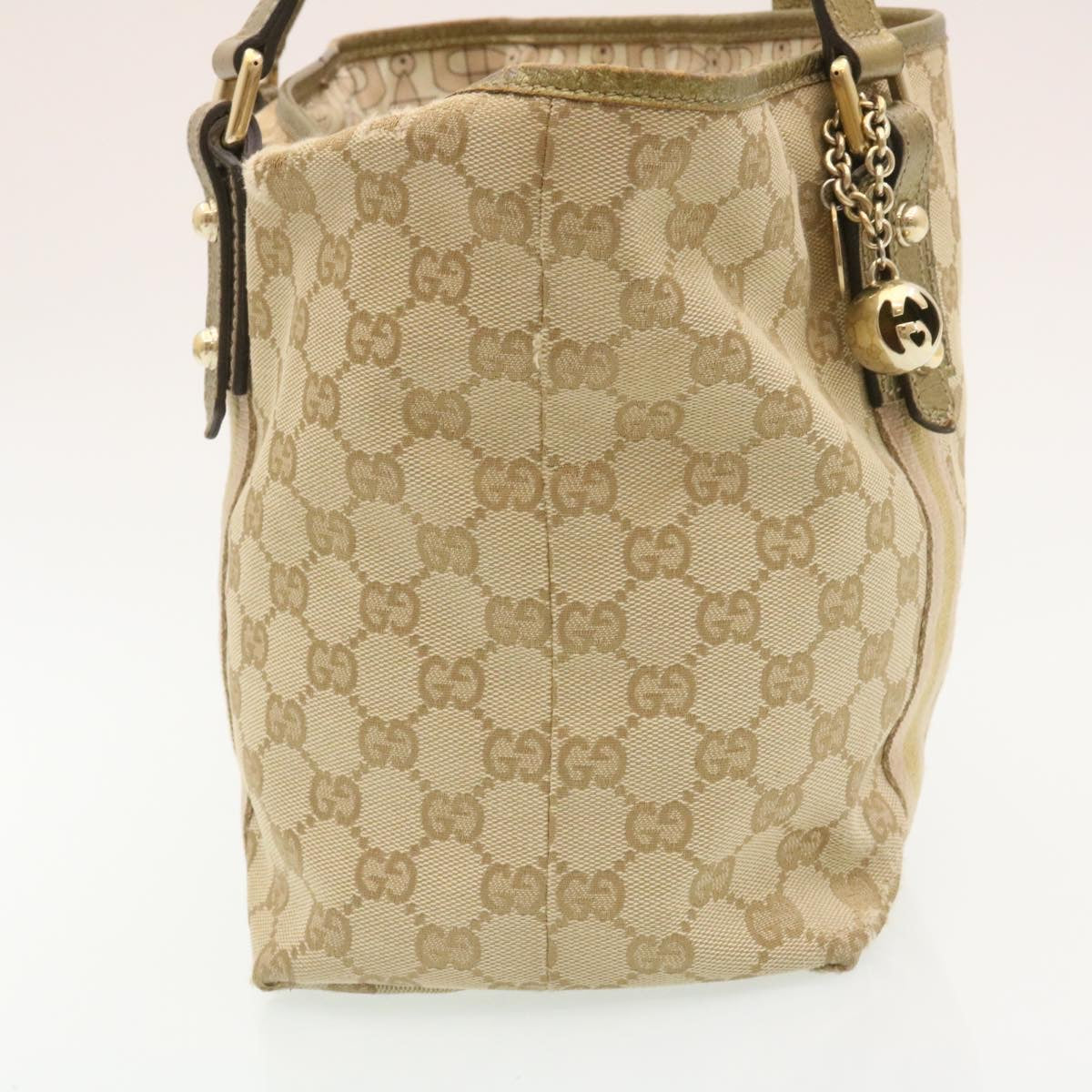 GUCCI Web Sherry Line GG Canvas Tote Bag Beige Pink gold yt703