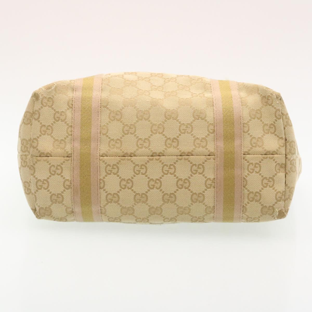 GUCCI Web Sherry Line GG Canvas Tote Bag Beige Pink gold yt703