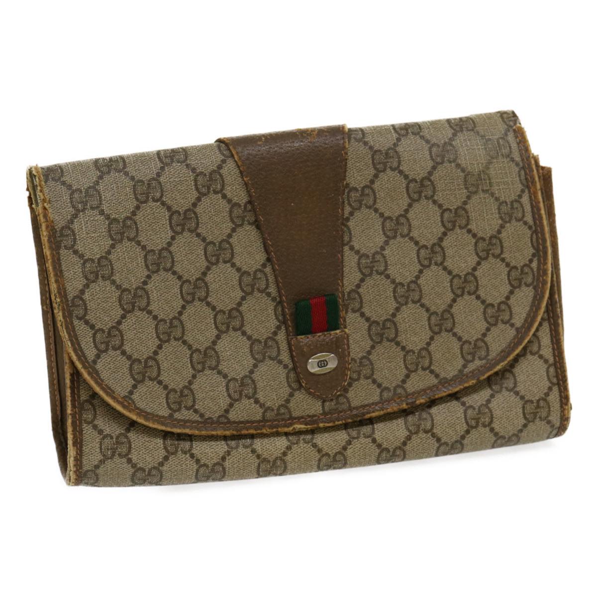 GUCCI Web Sherry Line GG Canvas Clutch Bag Beige Red Green yt864
