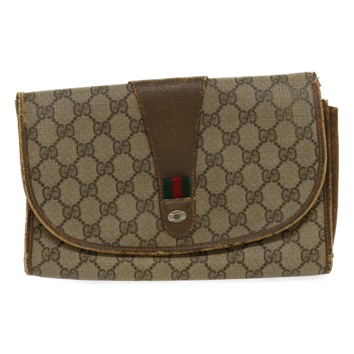 GUCCI Web Sherry Line GG Canvas Clutch Bag Beige Red Green yt864