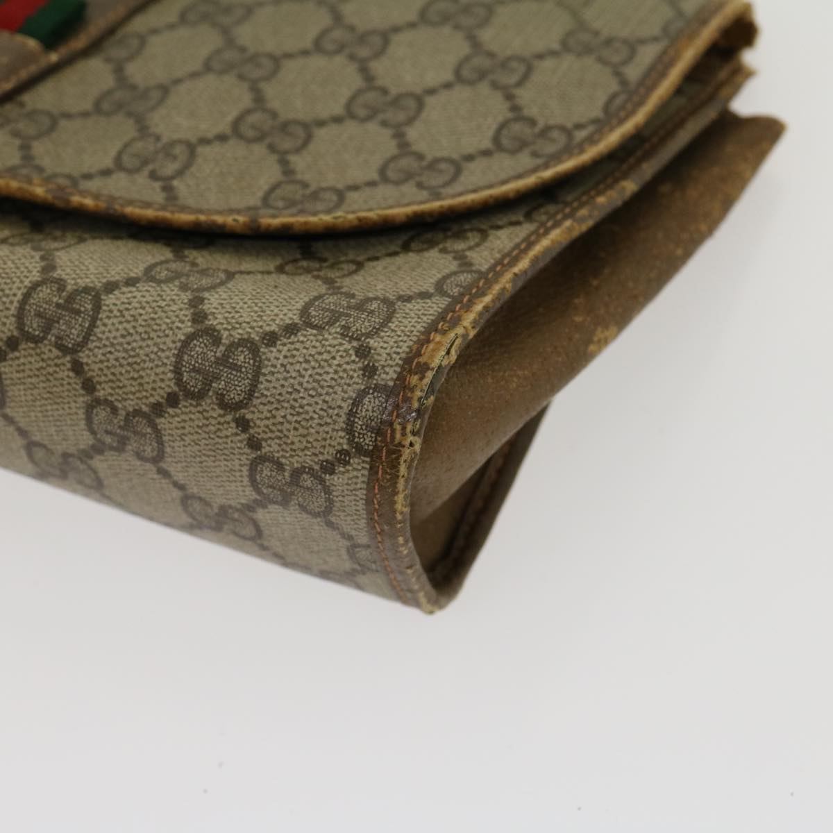 GUCCI Web Sherry Line GG Canvas Clutch Bag Beige Red Green yt864