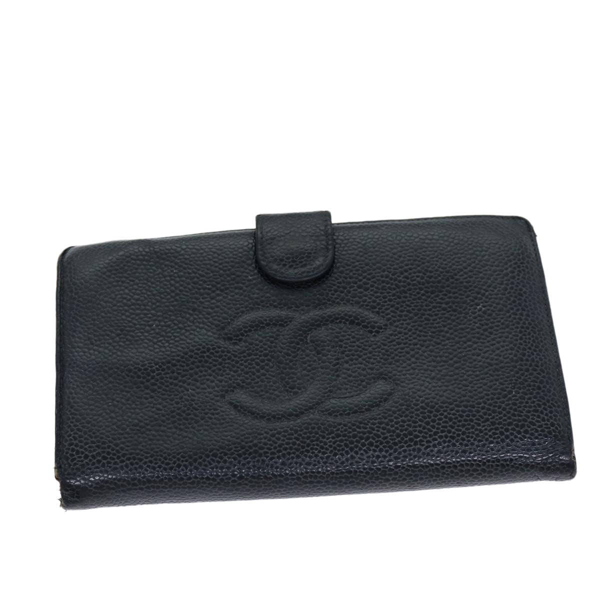 CHANEL COCO Mark Wallet Caviar Skin Black CC yt993