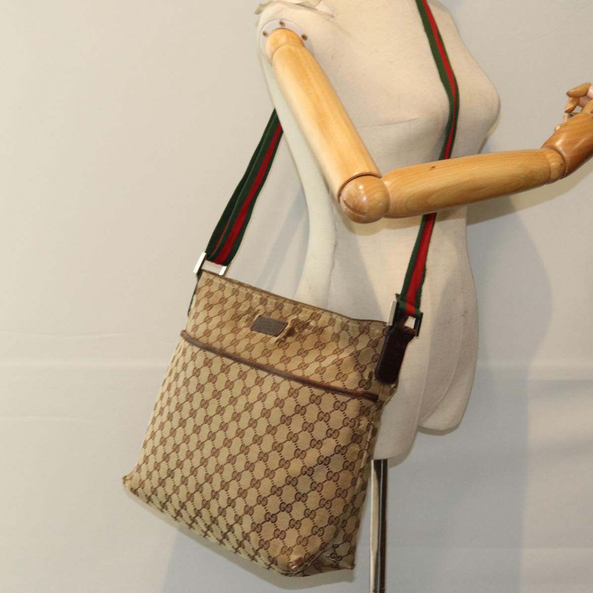 GUCCI Web Sherry Line GG Canvas Shoulder Bag Red Beige Green 189751 yt998